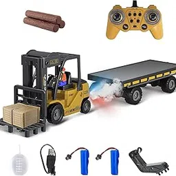 RABRA Remote Control Forklift Cranes 11 Channel 2 Mode RC Forklift Truck with Spray Sound and Lights Construction Toys 2.4Ghz 1:24 Scale Truck Toy-image-1