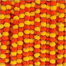 Artificial Marigold Flower Garlands, (Pack of 15) 50 Inches Marigold Strings for Diwali, Pooja, Wedding, Festival, Housewarming, Mandir, Wall, Door, Home Decor - Yellow & Dark Orange image 1