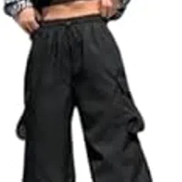 Women’s Solid Cargo Jogger Pants – Stylish Black M-picture-16