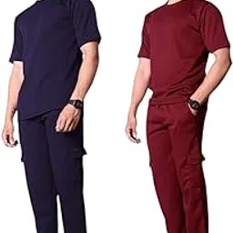 Men's Polyester Co-ord Set of 2 Casual loungewear T-Shirt & Jogger Pants Set Black (Bluearoon-L)-picture-22