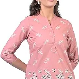crimsoune club Women's Pink Embroidered 100% Cotton V-Neck Top-picture-18