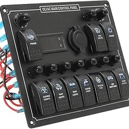 GAH 10 Gang Boat Marine Rocker Switch Panel Digital Current Voltage Meter-picture-36