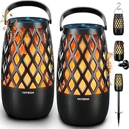 IXTECH Outdoor Bluetooth Speaker Waterproof Wireless Upgraded Portable Speaker with LED Flame Lights Linkable Torch Lantern Speaker for Party Pool Camping Halloween Christmas Birthday Gift 2 Pack-image-28