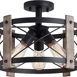 Flush Mount Light Fixture,13-inch Rustic Ceiling Light Fixture,Matte Black Finish,3-Light Farmhouse Light Fixtures for Living Room, Kitchen,Bedroom,Dining Room, Foyer,Hallway-image-61