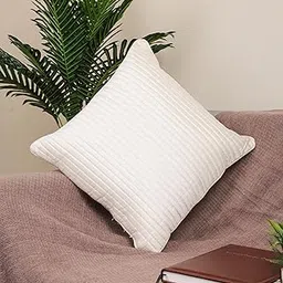 Capsule Quilt Solid Cushion Cover - Set of 5 | Linen Pillow Cover for Sofa, Bed, & Decor | Hypoallergenic, Durable & Comfortable Covers | White (12x12 Inches)-picture-70