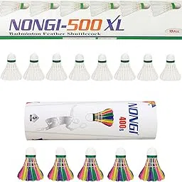 NONGI Combo Shuttle Pack of 15 Shuttlecocks 500XL (10 White Feather), 400s(5 Colored Feather) for Outdoor Indoor Badminton Sports-picture-36