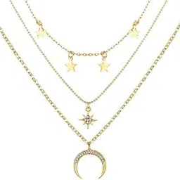 pinapes Celestial Moon & Star Layered Necklace – Gold‑Tone Chains with Dainty Charms-picture-49