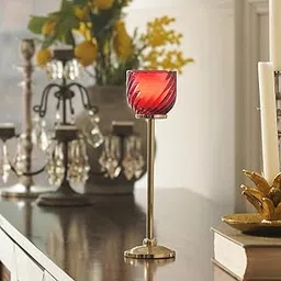 Pure Home + Living Dark Pink Swirl Texture Candle Holder with Stand - Large for Home Décor, Weddings,Birthday, Anniversary, Party,and Special Occasions, and for Diwali Decor (Pack of 1)-image-9