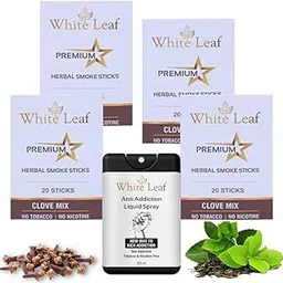 White Leaf Tobacco & Nicotine-Free Premium Herbal Cigarette Clove Flavour for, Pack of 4(80 Sticks With 20ML Shot)-picture-18