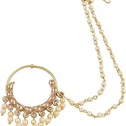 gc premium jewellery Beautiful Gold-Plated Nosepin with CZ Stones and Hanging Pearls-picture-16