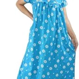 bdrox Women Stylish | All Over Printed | Pure Cotton | Color Guaranteed | Free Size | Round Neck or V Neck Short Sleeve Maxi Nighty/Nightdress for Regular use-picture-14