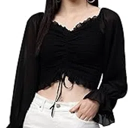 poshbery Black Georgette Front Smocking top-picture-50