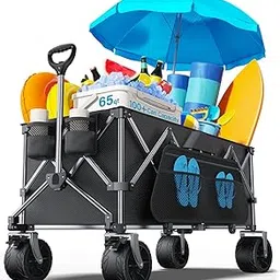 everyfun Pro Collapsible Wagon, 440lbs Wagons Carts Foldable with Big Wheels, Heavy Duty Utility Folding Wagon for Garden Camping Grocery Beach-Black-picture-10