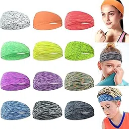 12 Colors Sweat Headbands Breathable Athletic Sweatbands Yoga Sports Headbands for Girls and Boys Soft Moisture Wicking Elastic Hairband for Girls and Teenagers Adults-image-32