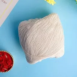 Very Thin White Thread for Pooja Kacha Sut, Sutra, sutali, suta, Kacha Dhaaga (White raw Yarn Pure Cotton Thread) for Puja image 1