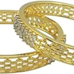 zevarly Gold Plated Bangles with Cubic Zirconia Stones, Lattice Design, Traditional Jewelry-picture-42