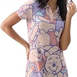 the souled store Official Winnie The Pooh: Faces Women and Girls Short Sleeves Collared Neck All Over Printed Polyester Blend Mini Dresses-picture-39