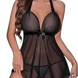 klovvy Women’s Babydoll Lingerie for Boudoir Shoot Chemise Negligees Nightgowns with Halter Neck Nighty Sheer Mesh Honeymoon Valentine Nightwear for Bridal’s-picture-15