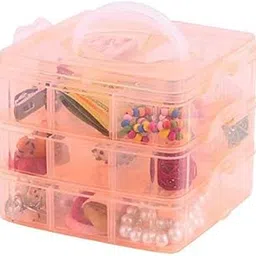 WOLBLIX 3 Layer Cube Shape Portable Plastic Makeup Cosmetic Desktop Storage Chest Drawer Cabinet Box Holder with Collapsible Partitions Square Box-Transparent Color-picture-11