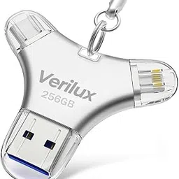 Verilux® Pendrive 256 GB, 4 in 1 Type C Pendrive with Light-ning, Micro USB, USB A, Type-C Port, Mini Hangable Pen Drive for iOS & Android Compatible with iPhone, iPad, Android, PC, White-image-41