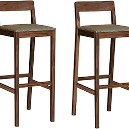 Geuine Decor Solid Sheesham Wood Bar Chair Set with Backrest & Cushioned Seat for Kitchen, Dining & Bar Counter – Walnut Brown Finish (2)-image-29