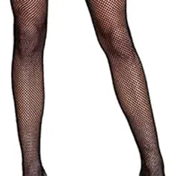 Women's Nylon Spandex Thigh High Fishnet Stockings, Free Size (Black, Small Net)-image-17