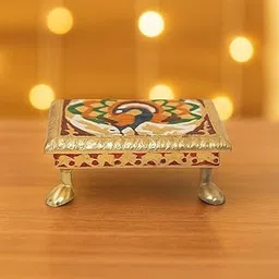 Swarajya India Wooden Pooja Chowki | Meenakari Rajwadi Patla for Ganpati & Diwali Puja | Gold Bajot for Pooja Room, Temple & Home Decor | Gold-picture-27