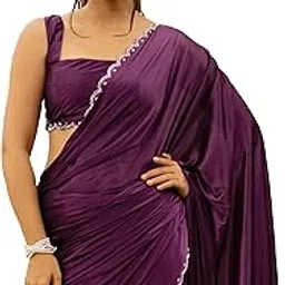 subham Women's Silk Stone Work Farewell Plain Saree with Blouse Piece | Scalloped Cut Work Border-picture-35