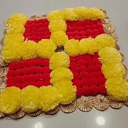 The Diva Decor Swastik Theme Rangoli Mats for Home Decoration/Floor Decoration/Main Door Entrance/Diwali Special Rangoli Design with Flowers (Red & Yellow)-picture-58