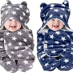 OYO BABY Baby Blankets New Born Babies |Super Soft Baby Sleeping Bag for Baby (78cm x 68cm, 0-6 Months, Fleece, Skin Friendly, Stars Dark Blue, Grey)-picture-22