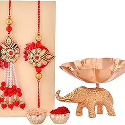 CraftVatika Bhaiya Bhai Bhabhi Rakhi Set - Rakhi with Elephant Showpiece - Couple Rakhi for Brother and Bhabhi with Gift Combo-picture-11