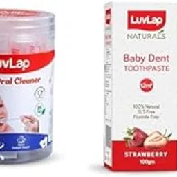 LuvLap 40pcs Oral Care Disposable Mouth Swabs for Cleaning Tooth, Swabsticks Baby Tongue Cleaning, 0 & LuvLap Naturals 100% Natural Baby Toothpaste 100G,Strawberry Flavour,SLS&Fluoride Toothpaste-image-3
