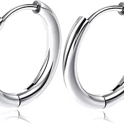 hunky dory 5mm Classic Silver Plain Thin Huggie Hoop Ear Lobe Earrings Stud for Men | Women (1 Pair)-picture-21