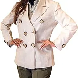 rajneel prithvisanyogita Women's Pashmina Double Breasted Blazer with Notched Lapel and Button Closure | Structured Outerwear | Full Sleeve Design | Classic Fit Jacket for Layering White-picture-12