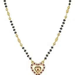 Traditional Gold-Plated Mangalsutra Necklace with Black Beads, Heart Pendant, Ruby Stone Embellishments, Indian Wedding Jewellery-picture-45