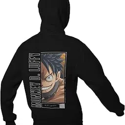 Anime Character Monkey D Luffy Graphic Hoodie, Black, Front and Back Print, Japanese Text-image-13