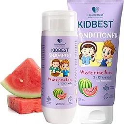 HealthBest Tear Free Kids Shampoo & Conditioner Combo Watermelon 200ml Each Gentle Daily Hair Care for Boys and Girls Age 3 to 13 Years Safe for Baby Toddlers with No Parabens SLS or Sulphates-image-63