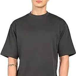 Men's 100%Cotton Oversized Fit Crew Neck Half Sleeve Oversized T-Shirt-image-83