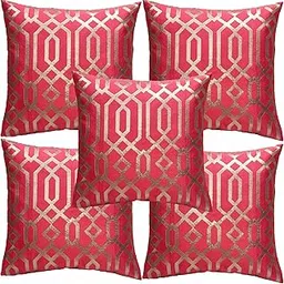 KREEVAL Dhupion Silk 150TC Designer Decorative Square Throw Pillow Cover|Cushion Case|Cushion Covers|Cushion Covers for Home Or Car(14 * 14 INCH or 35cm X 35cmSET of 5-Gajari)-picture-17