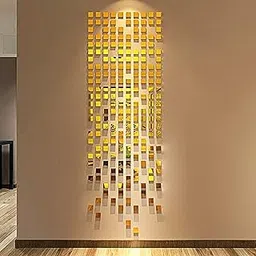 Bikri Kendra- 100 Square Golden Decorative Unframed Mirror Stickers For Wall, Wall Unframed Mirror Stickers, 3D Acrylic Stickers Wall Stickers For Hall Room, Bed Room, Kitchen Living Room Kids Room.-image-11