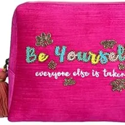 Makeup Pouch Be Yourself/Purse Velvet Hot Pink Free Size (21 x 13 x 17.5 cm)-picture-39