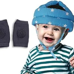 S-SQUARE Baby Helmet for Crawling Walking Baby Head Protector - Head Protection for Infant tolder Baby No Bumps and Soft Cushion Safety Headguard + Baby Kneepads for Crawling (Star- Blue)-picture-23