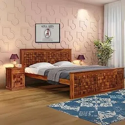 Niwar Solid Sheesham Wood Bed Queen Size Without Storage (78x60) with 2 Bedside Table, Double Bed Queen Size Cot for Bedroom (Natural Finish)-picture-10