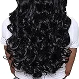 PRIYAZA 22-Inch Synthetic Bridal Hair Extensions for Women | Voluminous Clip-in Hair Piece with 3 Secure Clips | Soft, Natural Curly & Wavy Texture | Colour-Black|Weight-210g-picture-49