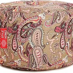 Style Homez Round Cotton Canvas Paisley Printed Bean Bag Ottoman Stool Large with Beans, Multi Color-picture-15