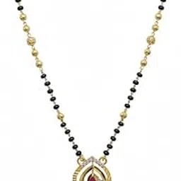 Traditional Gold-Plated Black Beaded Mangalsutra Necklace with Ruby Crystal Pendant, Religious Hindu Wedding Jewelry for Women-picture-47
