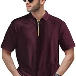 Men Elegant Cotton Blend Polo T-Shirt | Half Sleeve Stylish Design with Trendy Zip-Up Collar for a Smart Casual Look-image-34