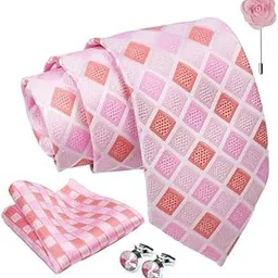 Checkered Tie For Men – Formal Ties Set With Pocket Square, Cufflink & Flower Pin With Gift Box For Mens, Silk Fabric Neckties Gift Sets For Men’s (CH1)-image-50
