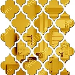 Wall1ders 21 Pcs Mirror Wall Stickers Jali Pattern Mirror Art Tile Decal Decoration DIY Self Adhesive Wall Line Border Acrylic Mirror for Home Living Room Bedroom Decor - (Golden)-image-7