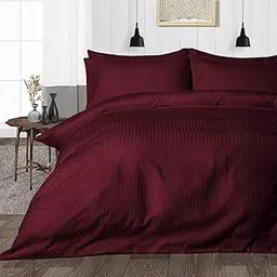 Femfairy Zippered 200 TC Satin Stripe Queen Size Duvet Cover Quilt Cover Blanket Cover Razai Comforter Cover with 2 Pillow Covers - (90" X 102")- Wine-image-3